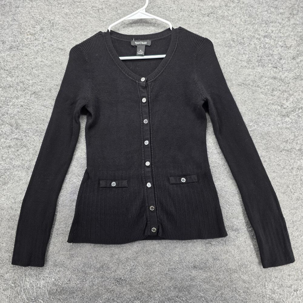 White House Black Market Sweater Cardigan Womens S Black Button Tight-Knit
